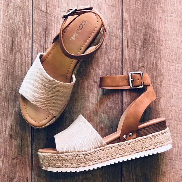 Soda Shoes - Topic Beige Canvas Tan Espadrille Platform Sandals
